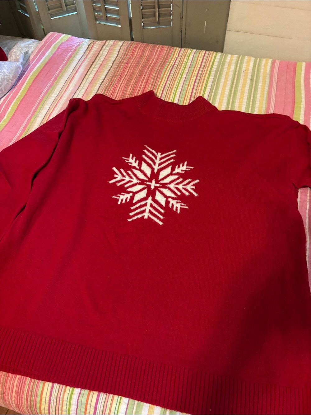 Talbots Red Crewneck Sweater with White Snowflake